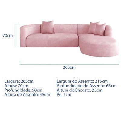 Sofá Modular Celinne Luxuoso Sala De Estar Decoração Luxo 265cm Suede Rosa Bebê