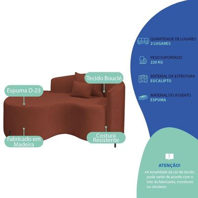 Divã Recamier Curvo Sala De Estar Recepção Inglaterra 150cm Pés Metal Preto Esquerdo Bouclé Terracota