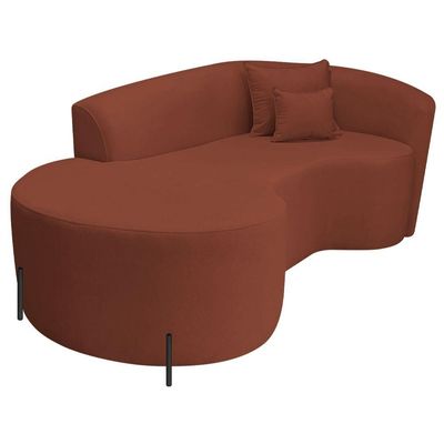 Divã Recamier Curvo Sala De Estar Recepção Inglaterra 150cm Pés Metal Preto Esquerdo Bouclé Terracota