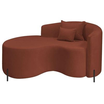 Divã Recamier Curvo Sala De Estar Recepção Inglaterra 150cm Pés Metal Preto Esquerdo Bouclé Terracota
