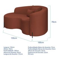 Divã Recamier Curvo Sala De Estar Recepção Inglaterra 150cm Pés Metal Preto Esquerdo Bouclé Terracota