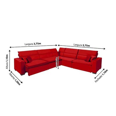 Sofá Milão 3.75x3.75m De Canto, Retrátil E Reclinável - Vermelho
