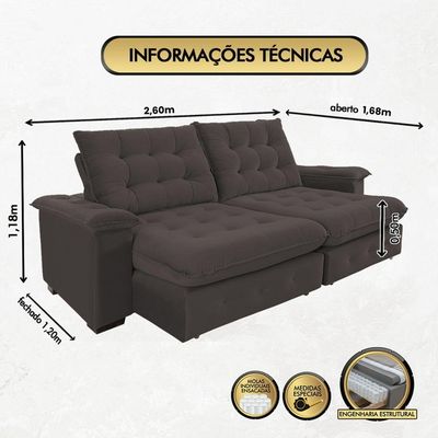 Sofá 4 Lugares Coliseu 2.60m Retrátil E Reclinável Super Pillow - Marrom