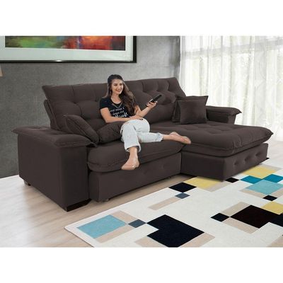Sofá 4 Lugares Coliseu 2.60m Retrátil E Reclinável Super Pillow - Marrom