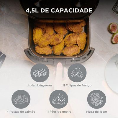 Fritadeira Air Fryer Midea Widemax Cyclone Preto e Inox 4,5L 110V FWM45P1