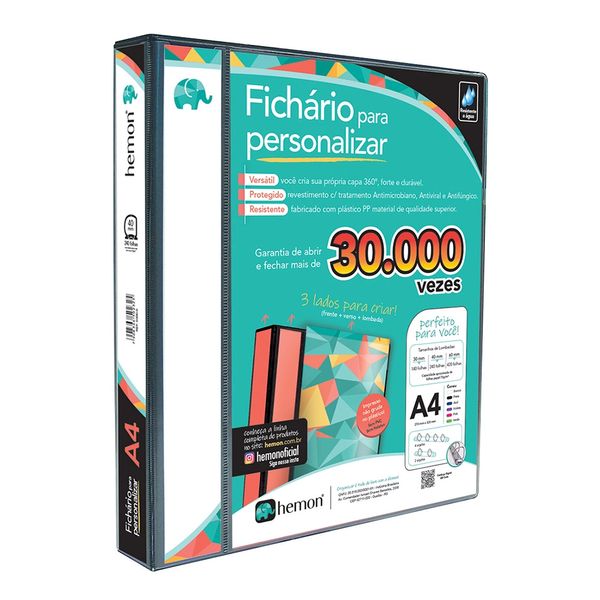 Pasta Fichário Chies Preta com 4 Argolas Personalize 4cm