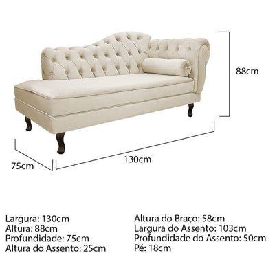 Diva Recamier Diana 130Cm Lado Esquerdo Suede Bege