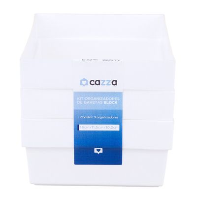 Kit Organizador de Gavetas Cazza Block Branco 3 Peças Tamanho M