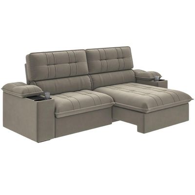 Sofá Retrátil E Reclinável 3 Lugares 2,10m Com Porta Copos Slim Stanley Castor
