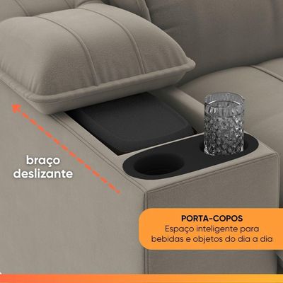 Sofá Retrátil E Reclinável 3 Lugares 2,10m Com Porta Copos Slim Stanley Castor
