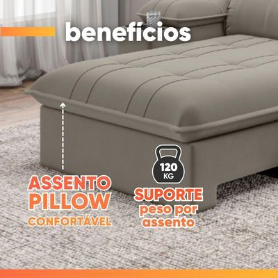Sofá Retrátil E Reclinável 3 Lugares 2,10m Com Porta Copos Slim Stanley Castor