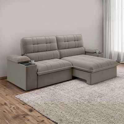 Sofá Retrátil E Reclinável 3 Lugares 2,10m Com Porta Copos Slim Stanley Castor