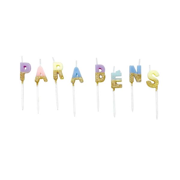 Vela Silver Parabéns Pastel com Dourado Vela Silver Parabéns Pastel com Dourado