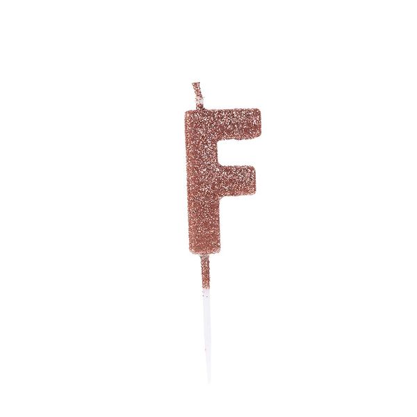 Vela Silver Glitter Rosé Gold Letra F