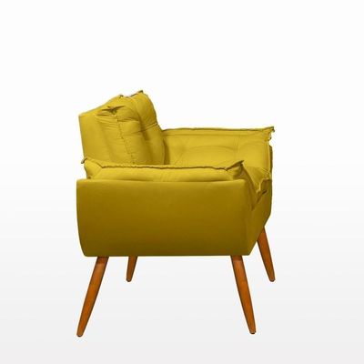 Kit 02 Poltronas + Sofá 2 Lugares Com Puff Opala Balaqui Amarelo