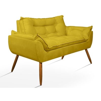 Kit 02 Poltronas + Sofá 2 Lugares Com Puff Opala Balaqui Amarelo