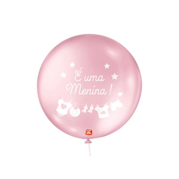 Balão São Roque N5 É um Menina Rosa Tutti Frut e Branco