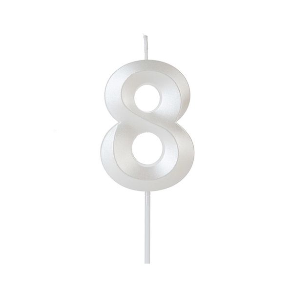 Vela Silver Design Branca Perolada Número 8