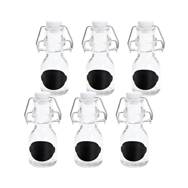 Garrafa de Vidro Incolor 65ml com Fecho Hermético e Lousa com 6 unidades para Lembrancinhas