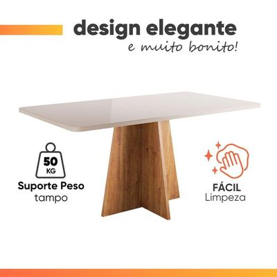 Mesa Sala De Jantar 1,60m Com Vidro Anjos Viero Madeirado/off White