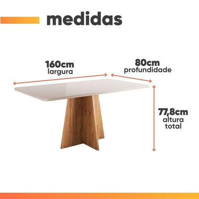 Mesa Sala De Jantar 1,60m Com Vidro Anjos Viero Madeirado/off White
