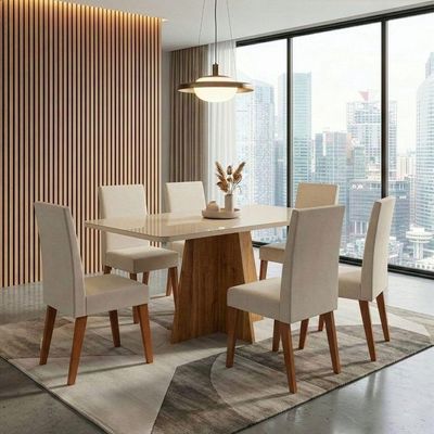 Mesa Sala De Jantar 1,60m Com Vidro Anjos Viero Madeirado/off White