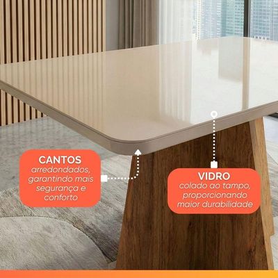 Mesa Sala De Jantar 1,60m Com Vidro Anjos Viero Madeirado/off White