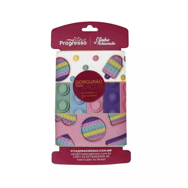 Kit de Gorgurão Progresso Pop It 38mm 9m Candy Colors 002 Kit de Gorgurão Progresso Pop It 38mm 9m Candy Colors 002