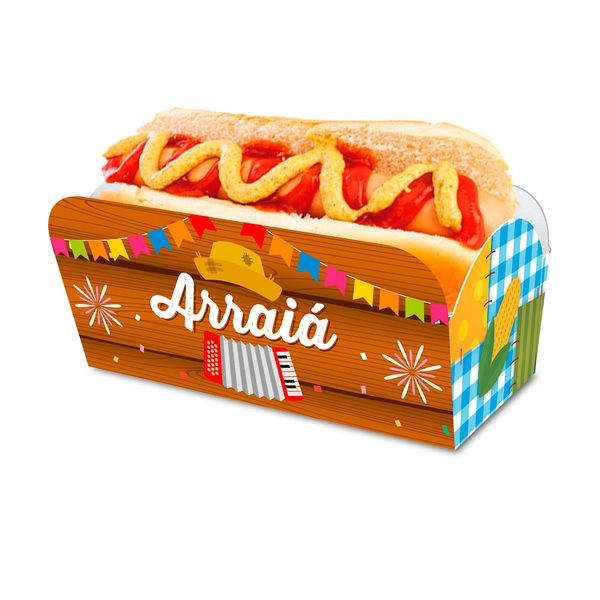 Caixa para Cachorro Quente Festa Junina Junco com 8 Unidades