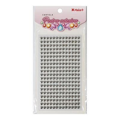 Cartela Pedra Adesiva Meia Perola 6mm Prata Metalizado