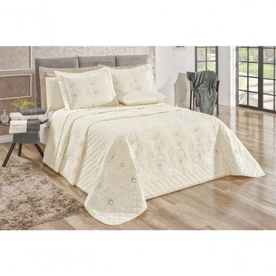 Kit Cobre Leito Mirabello Casal Queen 5 Peças Percal 150 Fios 100% Algodão - Marfim