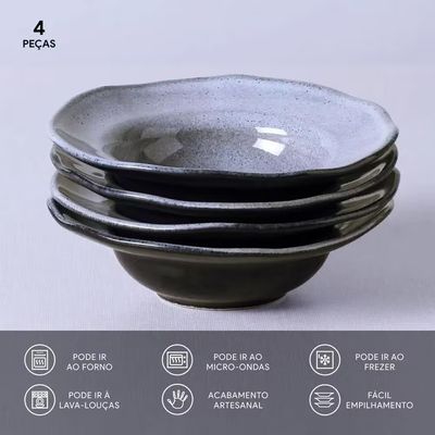 Conjunto de Pratos de Sobremesa Orgânico Dust Preto 250ml 4 Peças Porto Brasil Preto