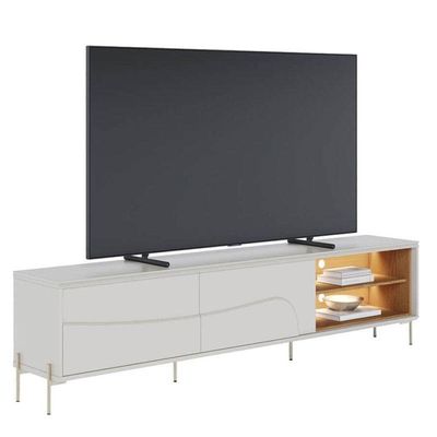 Rack Bancada Amalfi Com Pés Em Metal E Aparador Buffet Sena Com Led Off White Matte Freijó - Colibri