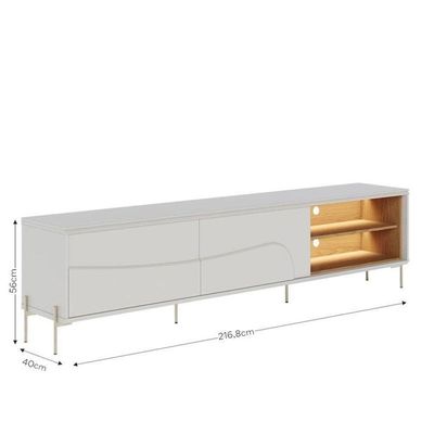 Rack Bancada Amalfi Com Pés Em Metal E Aparador Buffet Sena Com Led Off White Matte Freijó - Colibri