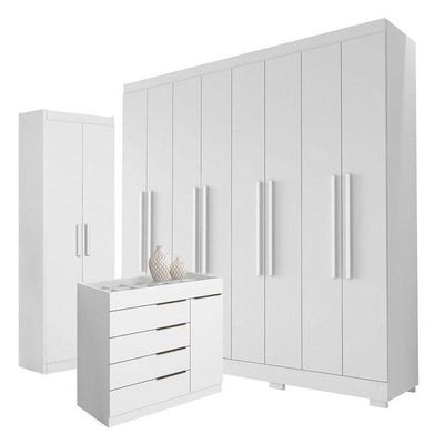 Guarda Roupa Casal Porto 8 Portas 4 Gavetas Com Cômoda Sapateira Sevilha E Armário Multiuso 2 Portas 2000191 Branco Tx