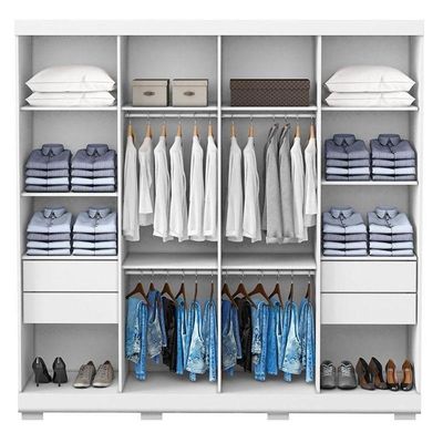 Guarda Roupa Casal Porto 8 Portas 4 Gavetas Com Cômoda Sapateira Sevilha E Armário Multiuso 2 Portas 2000191 Branco Tx