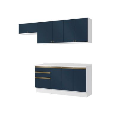 Armário De Cozinha Completa 100% Mdf 260cm Branco/azul Profundo Celeste Kappesberg