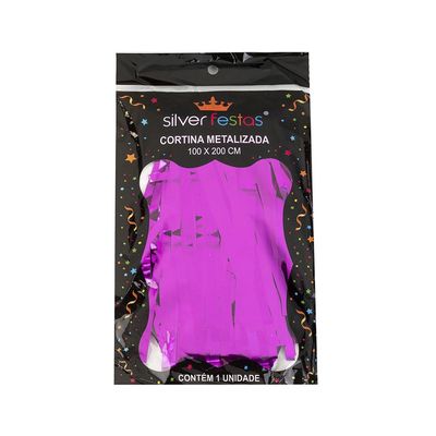 Cortina de Franja Decorativa Silver Festas Metalizada Rosa 100x200cm