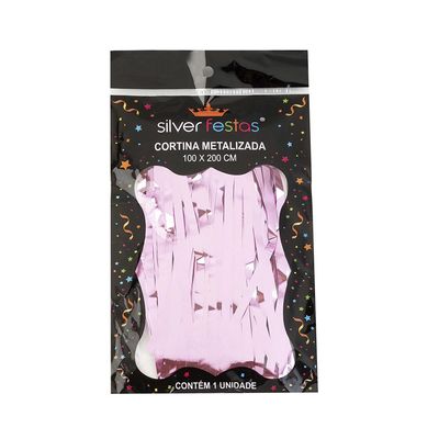 Cortina de Franja Decorativa Silver Festas Metalizada Rosa Bebê 100x200cm