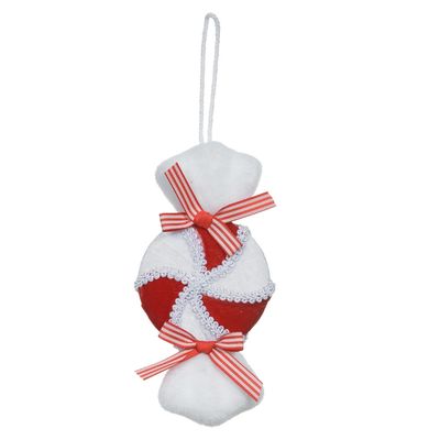 Enfeite de Natal Flor Arte Bombom Vermelho e Branco 16cm