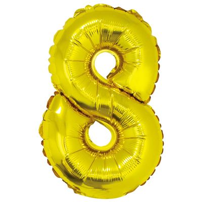 Balão Metalizado Silver Festas com Suporte Dourado 16" Número 8