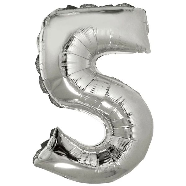 Balão Metalizado Silver Festas com Suporte Prateado 16" Número 5