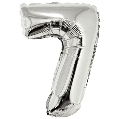 Balão Metalizado Silver Festas com Suporte Prateado 16" Número 7