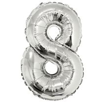 Balão Metalizado Silver Festas com Suporte Prateado 16" Número 8