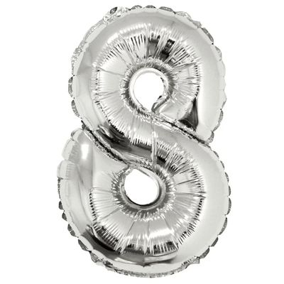 Balão Metalizado Silver Festas com Suporte Prateado 16" Número 8