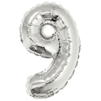 Balão Metalizado Silver Festas com Suporte Prateado 16" Número 9