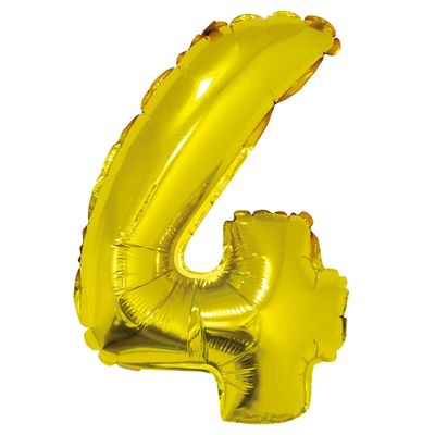 Balão Metalizado Silver Festas 16" Dourada com Suporte Número 4