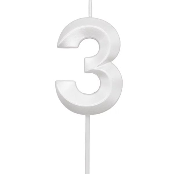 Vela Mini Design Silver Festas Branca Perolizada Número 3