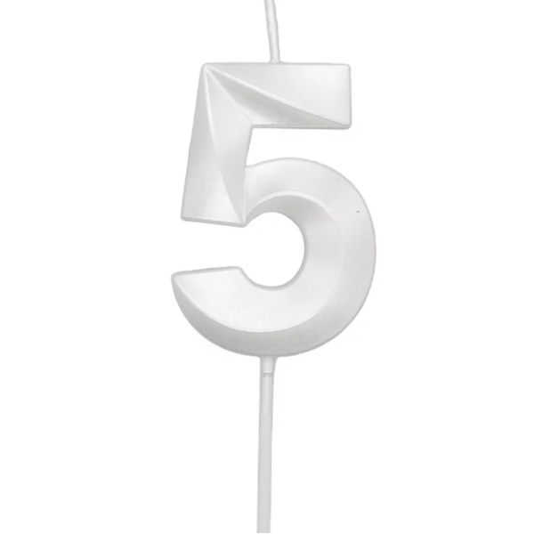 Vela Mini Design Silver Festas Branca Perolizada Número 5 Vela Mini Design Silver Festas Branca Perolizada Número 5