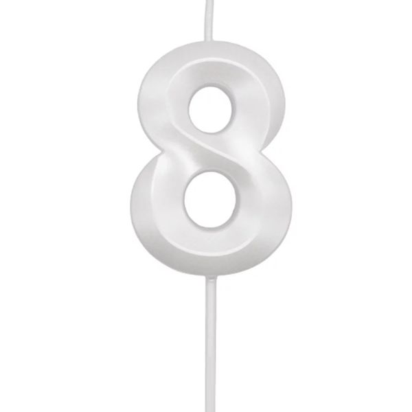 Vela Mini Design Silver Festas Branca Perolada Número 8
